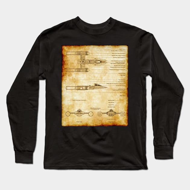 Rebel Fighter-Bomber Parchment Blueprint Long Sleeve T-Shirt by Starbase79